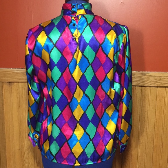 Vintage 80’s multi colored patterned blouse M/L - Picture 5 of 8